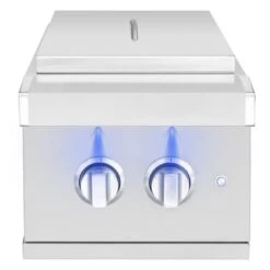 American Made Grills Atlas 28,000 BTU Built-In Natural Gas Double Side Burner With Stainless Steel Lid -BBQ Haven Shop American Made Grills Atlas 28 000 BTU Built In Gas Double Side Burner with Stainless Steel Lid Front
