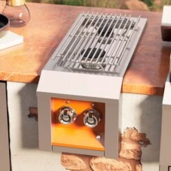 Aspire By Hestan 30,000 BTU Built-In Propane Gas Double Side Burner With Stainless Steel Lid - Sol -BBQ Haven Shop Aspire by Hestan Double Burner Lifestyle 1