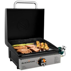 Blackstone Griddle Original 17-Inch 1-Burner Tabletop Propane Gas Commercial Style Flat Top Griddle With Hood -BBQ Haven Shop Blackstone 1814 original 17 inch tabletop griddle Cooking Steak
