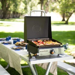Blackstone Griddle Original 17-Inch 1-Burner Tabletop Propane Gas Commercial Style Flat Top Griddle With Hood -BBQ Haven Shop Blackstone 1814 original 17 inch tabletop griddle lifestyle