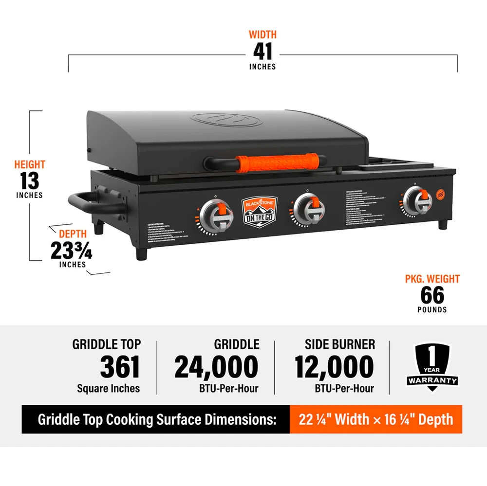 Blackstone Griddle On The Go 22-Inch 2-Burner Tabletop Propane Gas Commercial Style Flat Top Griddle Rangetop Combo With Hood 3 Blackstone Griddle On The Go 22-Inch 2-Burner Tabletop Propane Gas Commercial Style Flat Top Griddle Rangetop Combo With Hood - Image 3
