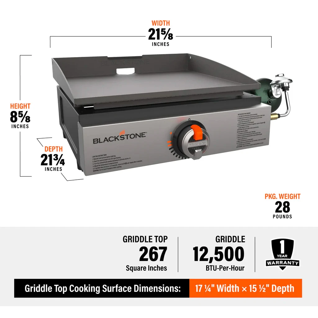 Blackstone Griddle Original 17-Inch 1-Burner Tabletop Propane Gas Commercial Style Flat Top Griddle 2 Blackstone Griddle Original 17-Inch 1-Burner Tabletop Propane Gas Commercial Style Flat Top Griddle - Image 2