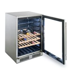 Blaze 24-Inch 5.5 Cu. Ft. Outdoor Rated Beverage Cooler With Glass Door -BBQ Haven Shop Blaze 24 Inch 5 5 Cu Ft Outdoor Rated Beverage Cooler with Glass Door AngledStockedOpen