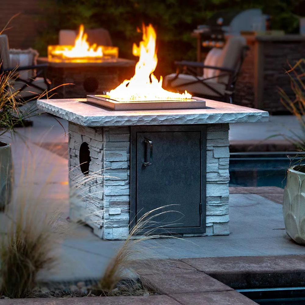 BBQ Haven Shop 54 BBQ Haven Shop -BBQ Haven Shop Blazing Beats 38 Inch 120000 BTU Propane Gas Square Fire Table with Bluetooth Speaker Gala Lifestyle Night