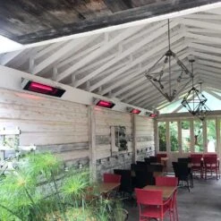 Dimplex Heat-IR Series Indoor/Outdoor 35-Inch 1800W Single Element Electric Infrared Wall-Mounted Patio Heater - 240V - Stainless Steel 12 Dimplex Heat-IR Series Indoor/Outdoor 35-Inch 1800W Single Element Electric Infrared Wall-Mounted Patio Heater - 240V - Stainless Steel -BBQ Haven Shop Dimplex Indoor Outdoor 1800W Single Element Electric Infrared Patio Heater 240V DIR18A10GR Lifestyle View