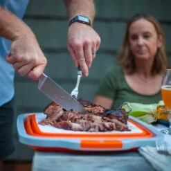 Drip EZ BBQ Prep Tub - Junior Size - Orange - 12-Inches By 16-Inches -BBQ Haven Shop Drip EZ Original Orange BBQ Prep Tub meal prep 1