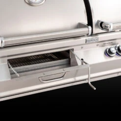 Fire Magic Aurora A830i 48-Inch Built-In Propane Gas & Charcoal Combo Grill With Infrared Burner -BBQ Haven Shop FM Closeup Aurora 830 Charcoal Door