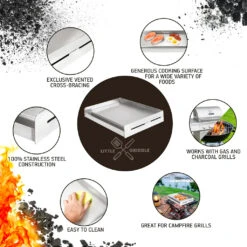 Little Griddle Sizzle-Q Full-Size 18-Inch X 13-Inch Stainless Steel BBQ Griddle -BBQ Haven Shop Little Griddle Sizzle Q Full Size 18 Inch x 13 Inch Stainless Steel BBQ Griddle SQ180 Ways of Cooking