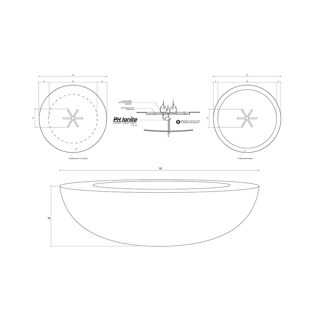 Prism Hardscapes Moderno 70 70-Inch 250,000 BTU Natural Gas Round Fire Pit Bowl With Electronic Ignition - Natural 3 Prism Hardscapes Moderno 70 70-Inch 250,000 BTU Natural Gas Round Fire Pit Bowl With Electronic Ignition - Natural - Image 3