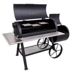 Oklahoma Joe's Anthem Series Longhorn Reverse Flow Offset Charcoal Smoker -BBQ Haven Shop Oklahoma Joes Anthem Series Longhorn Reverse Flow Offset Charcoal Smoker 21202124 Open