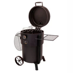 Oklahoma Joe's Bronco Pro Drum Charcoal Smoker - Black -BBQ Haven Shop Oklahoma Joes Bronco Pro Drum Charcoal Smoker Black 19202099 Angle View Open
