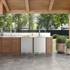 Zephyr Presrv 24-Inch 6 Cu. Ft. Reversible-Hinged Outdoor Rated Triple Tap Kegerator With Locking Door -BBQ Haven Shop PRKB24C01AS OD full environment 1