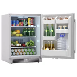 Zephyr Presrv 24-Inch 5.6 Cu. Ft. Outdoor Rated Compact Refrigerator With Locking Door -BBQ Haven Shop PRR24C01AS OD angled stocked 2 1