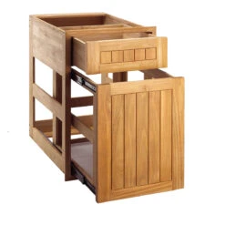 Pacific Teak Millworks Cottage Style 18-Inch Teak Wood Drawer & Roll-Out Trash Bin Combo