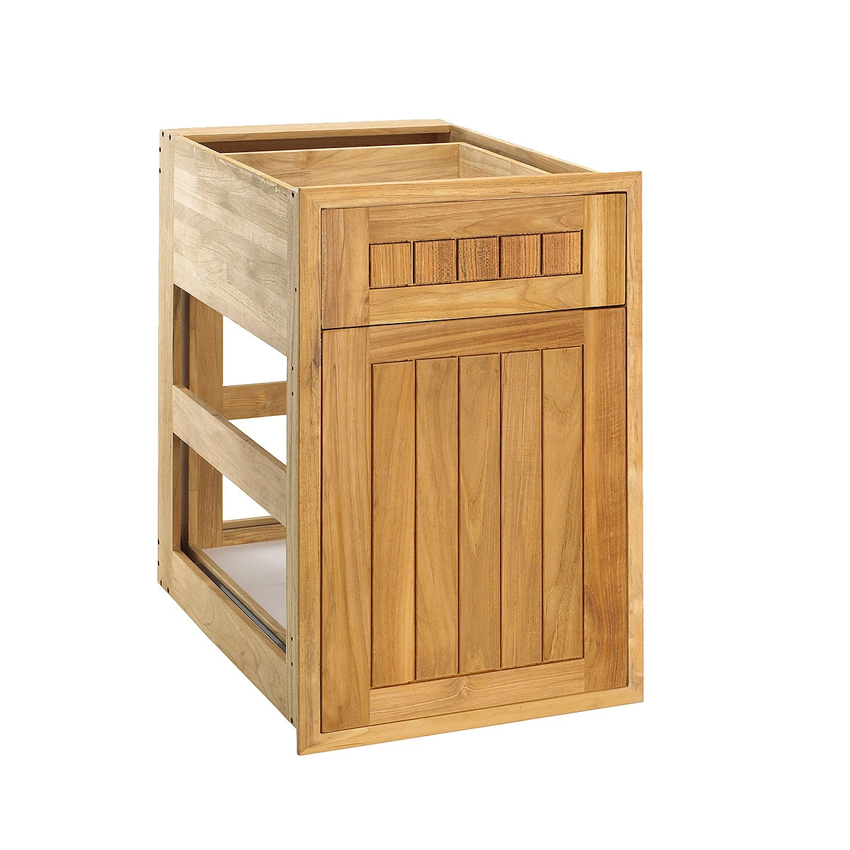 Pacific Teak Millworks Cottage Style 18-Inch Teak Wood Drawer & Roll-Out Trash Bin Combo 2 Pacific Teak Millworks Cottage Style 18-Inch Teak Wood Drawer & Roll-Out Trash Bin Combo - Image 2
