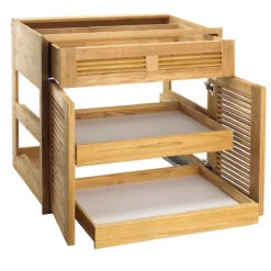 Pacific Teak Millworks Louvered Style 30-Inch Teak Wood Door & Drawer Combo With Roll-Out Trays