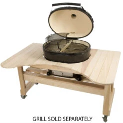 Primo Curved Cypress Kamado Table For Primo Oval XL With Ceramic Feet -BBQ Haven Shop Primo Curved Cypress Kamado Table for Primo Oval XL 600 Top View