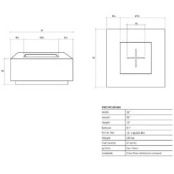 Prism Hardscapes Tavola 2 36-Inch 65,000 BTU Natural Gas Square Fire Pit Table - Coastal -BBQ Haven Shop Prism Hardscapes Fire Pits Tavola 2 PH 406 4NG 36 Inch 65 000 BTU Natural Gas Square Fire Pit Table Pewter Spec