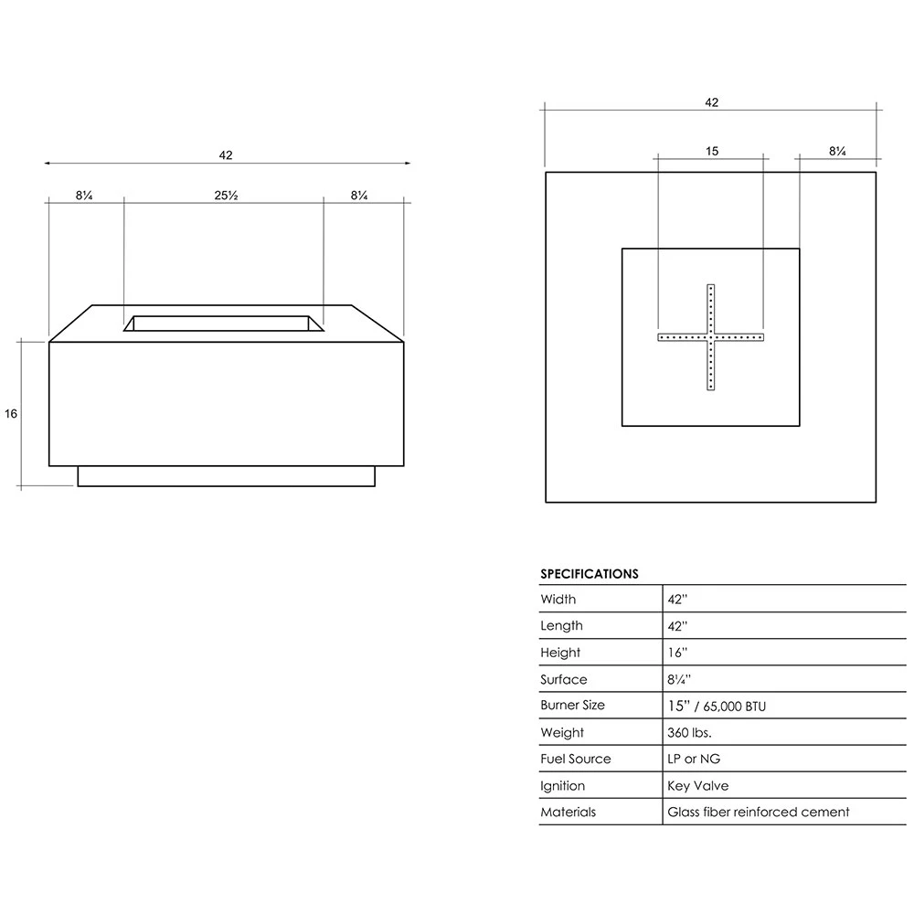 Prism Hardscapes Tavola 42 42-Inch 65,000 BTU Propane Gas Square Fire Pit Table - Pewter 3 Prism Hardscapes Tavola 42 42-Inch 65,000 BTU Propane Gas Square Fire Pit Table - Pewter - Image 3