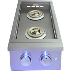 RCS Premier Series 24,000 BTU Built-In Propane Gas Double Side Burner With LED Lighting & Stainless Steel Lid -BBQ Haven Shop RCS Premier Series 24000 BTU Built In Propane Gas Double Side Burner with LED Lighting and Stainless Steel Lid RJCSSBLLP Front No Grate