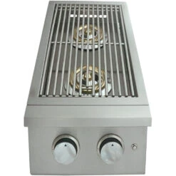 RCS Premier Series 24,000 BTU Built-In Propane Gas Double Side Burner With LED Lighting & Stainless Steel Lid -BBQ Haven Shop RCS Premier Series 24000 BTU Built In Propane Gas Double Side Burner with LED Lighting and Stainless Steel Lid RJCSSBLLP Front View