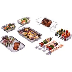 Saber Grills 11-Piece EZ Grilling System Set - Roasting Pan, Cutting Board, Steamer, Rib Rack And Skewers