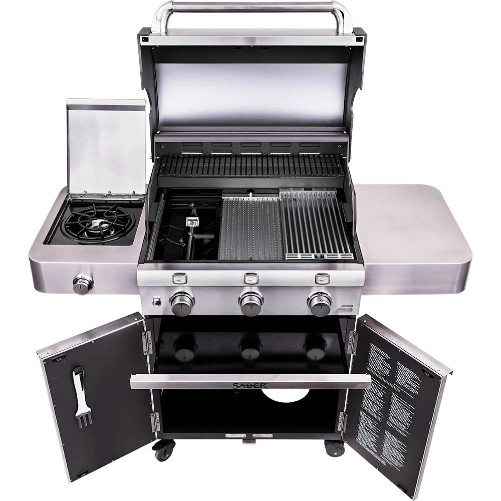 Saber Grills Cast Stainless 500 32-Inch 3-Burner Freestanding Infrared Propane Gas Grill With Single Ring Side Burner 4 Saber Grills Cast Stainless 500 32-Inch 3-Burner Freestanding Infrared Propane Gas Grill With Single Ring Side Burner - Image 4
