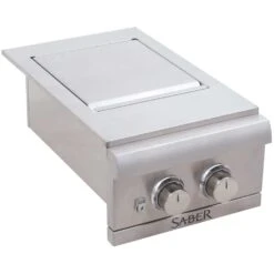 Saber Grills Stainless 18,000 BTU Built-In Natural Gas Double Side Burner With Stainless Steel Lid