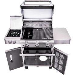 Saber Grills Stainless 500 32-Inch 3-Burner Freestanding Infrared Propane Gas Grill With Dual Ring Side Burner -BBQ Haven Shop Saber Grills Stainless 500 3 Burner Freestanding Gas Grill R50SC0017 All Open