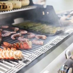 Saber Grills Stainless 500 32-Inch 3-Burner Freestanding Infrared Propane Gas Grill With Dual Ring Side Burner -BBQ Haven Shop Saber Grills Stainless 500 3 Burner Freestanding Gas Grill R50SC0017 Lifestyle Food 1