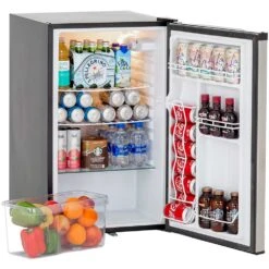 Summerset Grills 21-Inch 4.5 Cu. Ft. Capacity Stainless Steel Refrigerator With Locking Door & Towel Bar Handle - Right Hinge -BBQ Haven Shop Summerset Grills SSRFR 21D 21 Inch 4 5 Cu Ft Capacity Stainless Steel Refrigerator with Locking Door Towel Bar Handle Right Hinge Side View Stocked