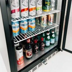 Summerset Grills 24-Inch 5.3 Cu. Ft. Capacity Outdoor Rated Refrigerator With Locking Door & Towel Bar Handle - Right Hinge -BBQ Haven Shop Summerset Grills SSRFR 24S 24 Inch 5 3 Cu Ft Capacity Stainless Steel Outdoor Rated Refrigerator with Locking Door Towel Bar Handle Right Hinge Bottom Shelf Detail