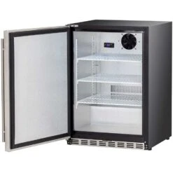 Summerset Grills 24-Inch 5.3 Cu. Ft. Capacity Outdoor Rated Refrigerator With Locking Door & Towel Bar Handle - Left Hinge -BBQ Haven Shop Summerset Grills SSRFR 24SR 24 Inch 5 3 Cu Ft Capacity Stainless Steel Outdoor Rated Refrigerator with Locking Door Towel Bar Handle Left Hinge Open Side View