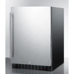 Summit Appliance 24-Inch 4.6 Cu. Ft. Outdoor Rated Compact Refrigerator - Stainless Steel / Black Cabinet -BBQ Haven Shop Summit appliance 24 inch refrigerator angle view