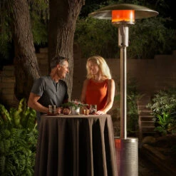 Sunglo 40,000 BTU Propane Gas Portable Patio Heater - Black -BBQ Haven Shop Sunglo 40000 BTU Propane Gas Portable Patio Heater Black A270BK Lifestyle Couple