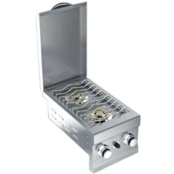 Sunstone Grill 30,000 BTU Built-In Natural Gas Double Side Burner With Removable Lid -BBQ Haven Shop Sunstone Gril Built In Natural Gas 30000 BTU Double Side Burner with Removable Lid 2CSB NG Open