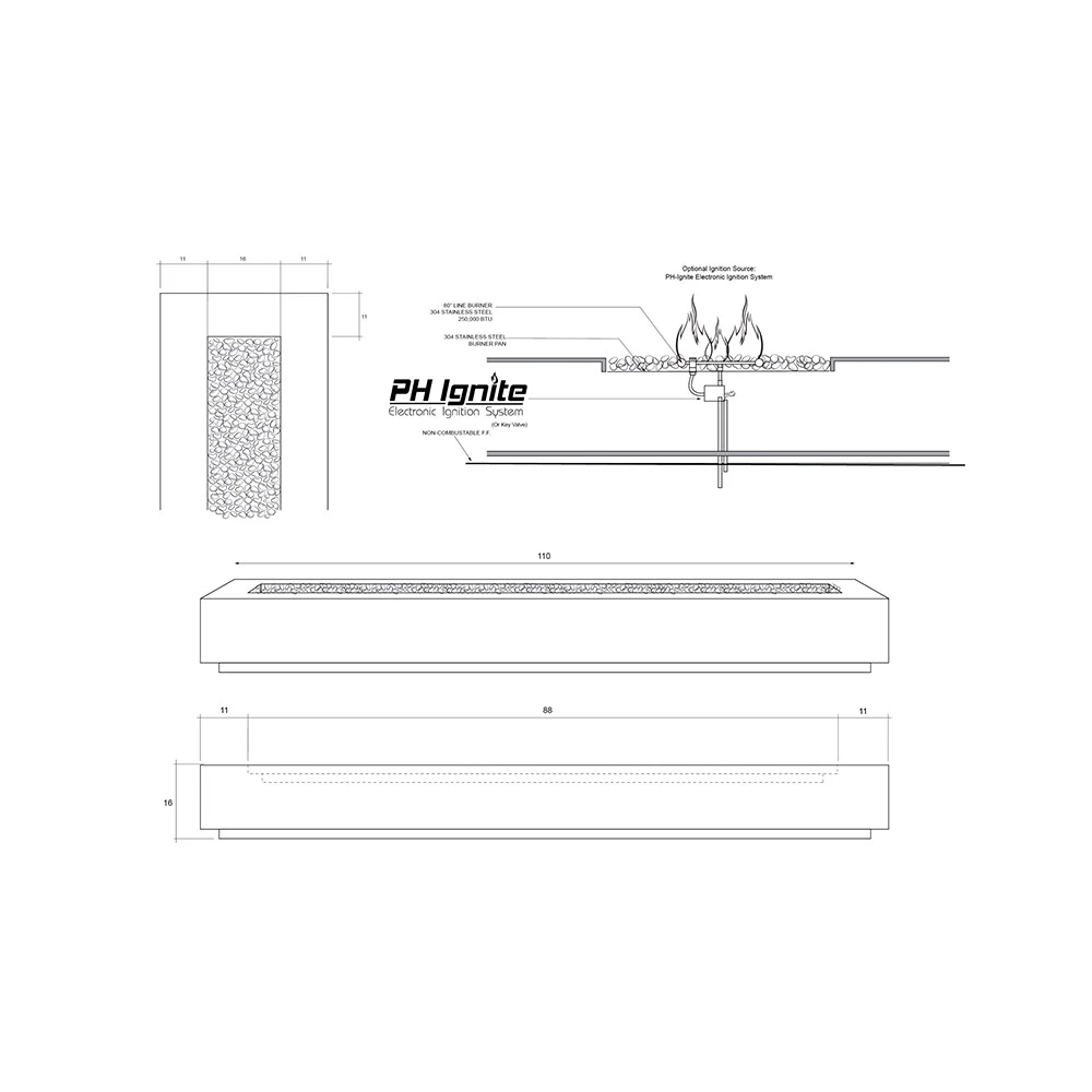 Prism Hardscapes Tavola 110 110-Inch 65,000 BTU Natural Gas Rectangular Fire Pit Table - Pewter 3 Prism Hardscapes Tavola 110 110-Inch 65,000 BTU Natural Gas Rectangular Fire Pit Table - Pewter - Image 3