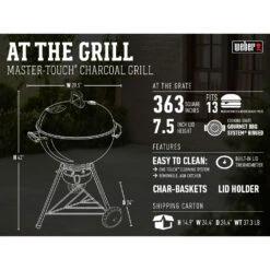 Weber Grills Master Touch 22-Inch Charcoal Grill With Gourmet BBQ System Cooking Grate - Smoke 18 Weber Grills Master Touch 22-Inch Charcoal Grill With Gourmet BBQ System Cooking Grate - Smoke -BBQ Haven Shop Weber Grills Master Touch 22 Inch Charcoal Grill Black 14501001 Spec Content