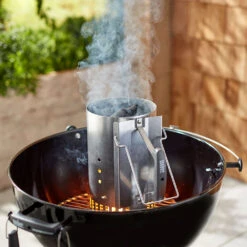 Weber Grills RapidFire Aluminized Steel Charcoal Chimney -BBQ Haven Shop Weber Grills RapidFire Aluminized Steel Charcoal Chimney 7416 Lifestyle Fire