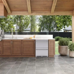 Zephyr Presrv 24-Inch 5.1 Cu. Ft. Outdoor Rated Dual Drawer Compact Stainless Steel Refrigerator -BBQ Haven Shop Zephyr Presrv 24 Inch 5 1 Cu Ft Outdoor Rated Dual Drawer Compact Stainless Steel Refrigerator PRRD24C2AS OD Lifestyle