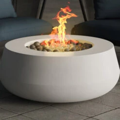 Prism Hardscapes Oasis 42-Inch Round 65,000 BTU Natural Gas Fire Pit Bowl - Ultra White